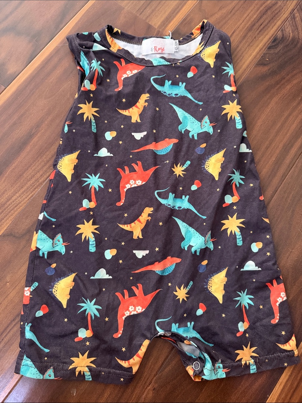 Kids' Dino Print One-Piece Bodysuit - Black with Teal & Orange Mila and rose
